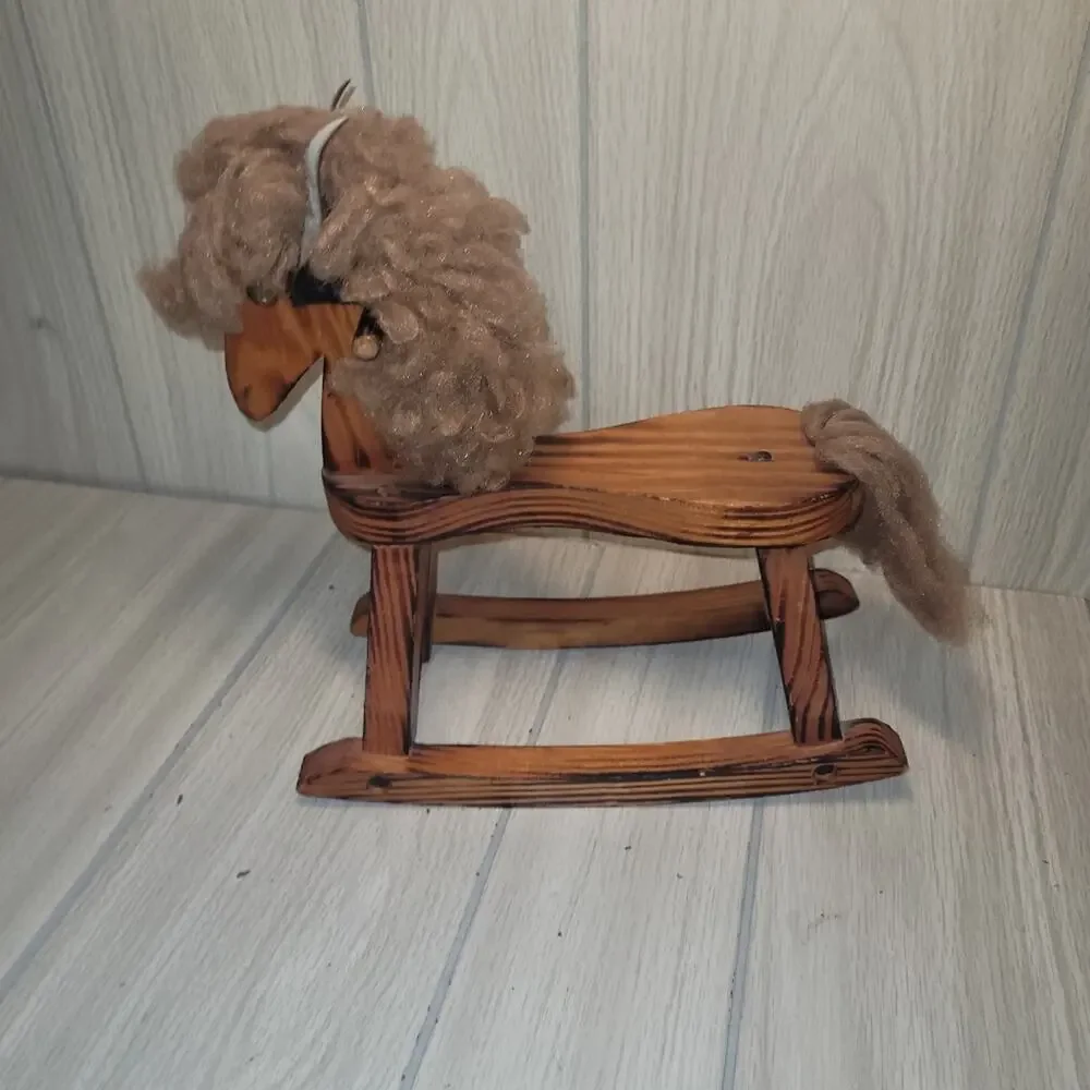 Vintage 70s Handmade Wooden Rocking Horse Small Decoration Farmhouse Primitive